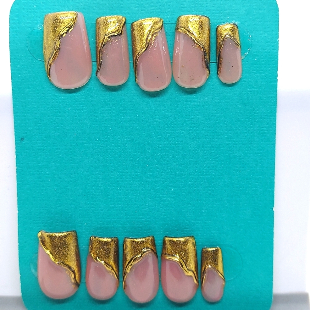 Gold Chrome Square Press on Nails- short